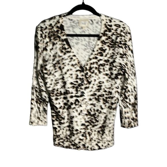 ECI Brown and Black Leopard Print Buttoned Cardigan Size Medium - Picture 1 of 8
